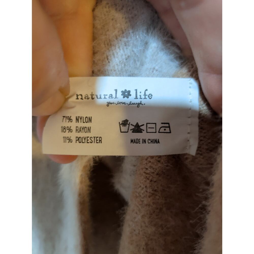 Natural Life Fuzzy Knit Exposed Seam Sz XL V-Neck Pullover Sweater Oatmeal Tan - Picture 7 of 14